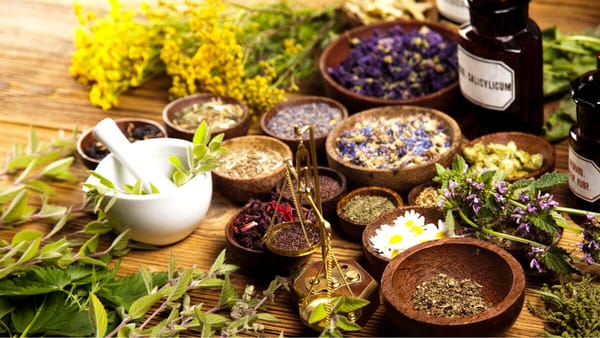 A table full of herbs for weight loss