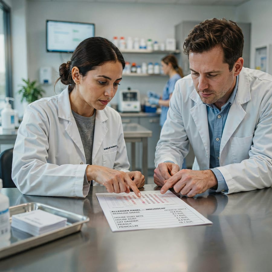 Clinicians reviewing an allergy panel