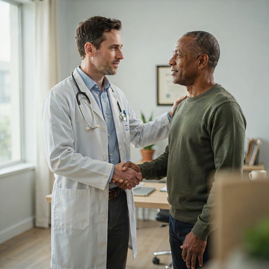 A doctor and patient shaking hands
