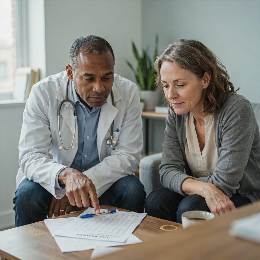 A doctor reviewing lab results with a patient