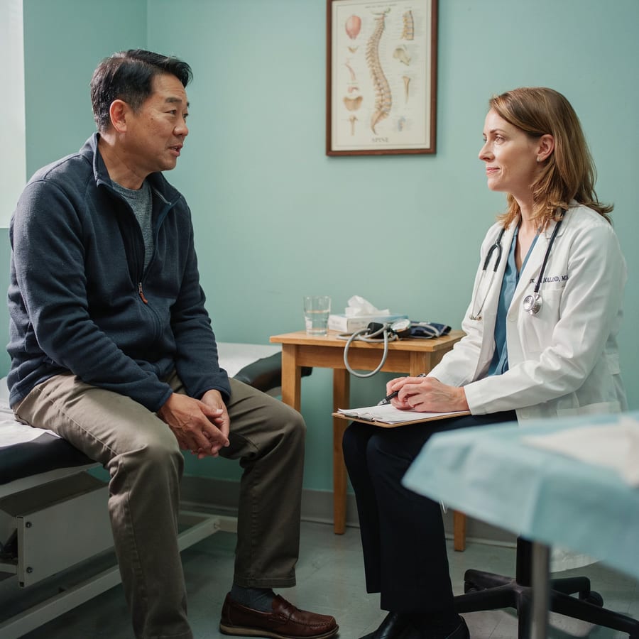 A man consulting a doctor in an exam room
