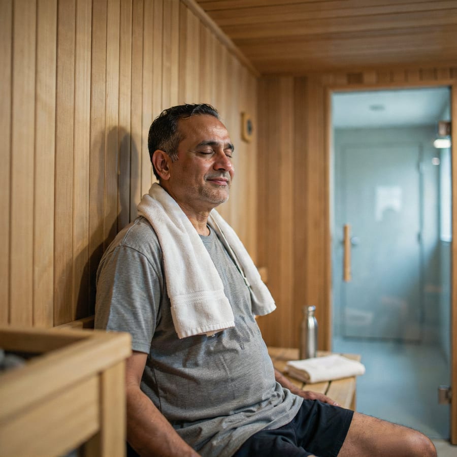 A man relaxing in an infrared sauna