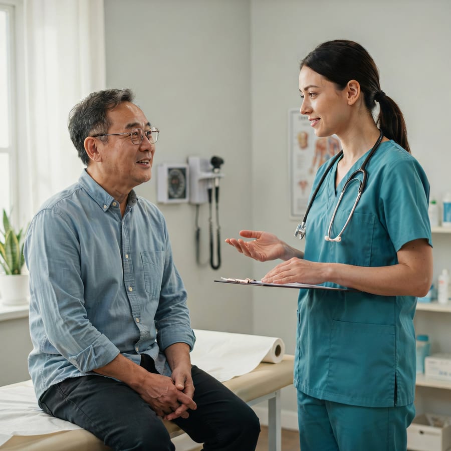 A patient in conversation with a PMC nurse