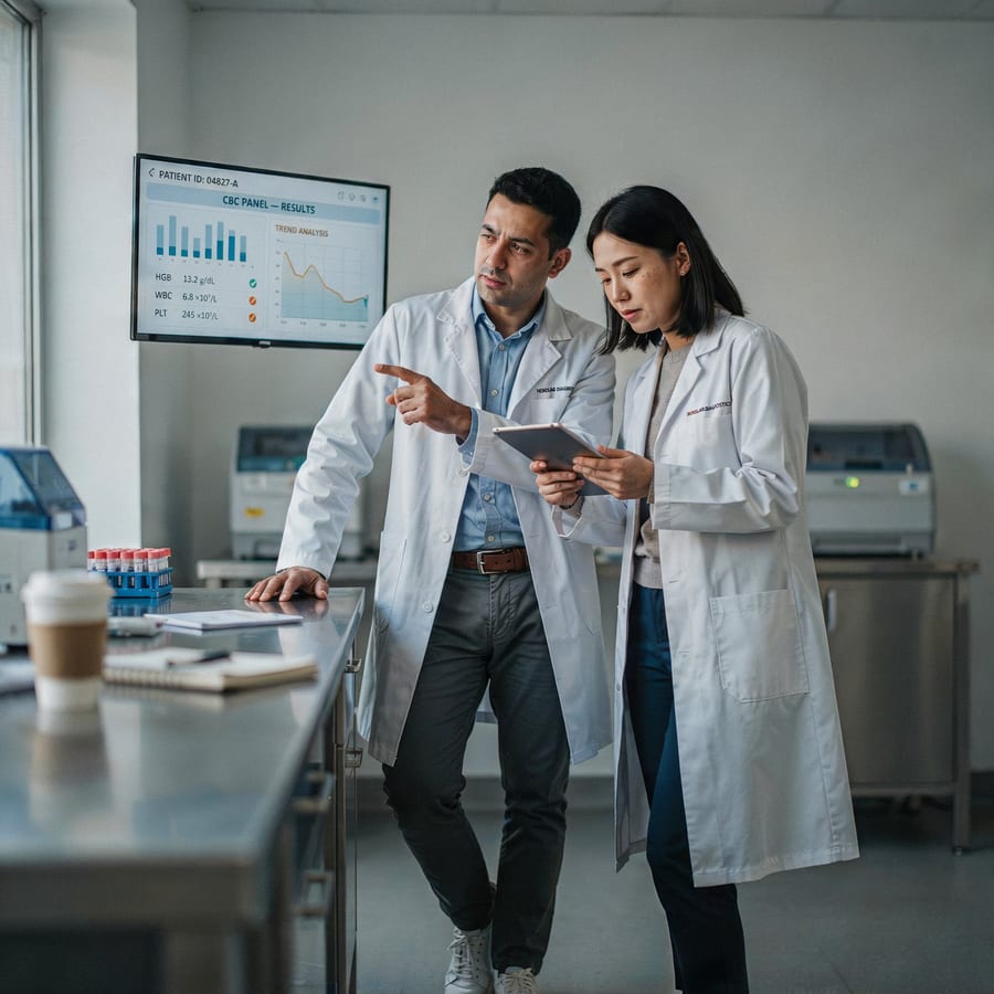 Physicians reviewing diagnostic data