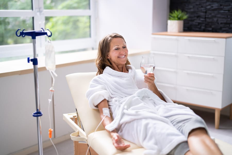 A patient receiving a customized IV protocol
